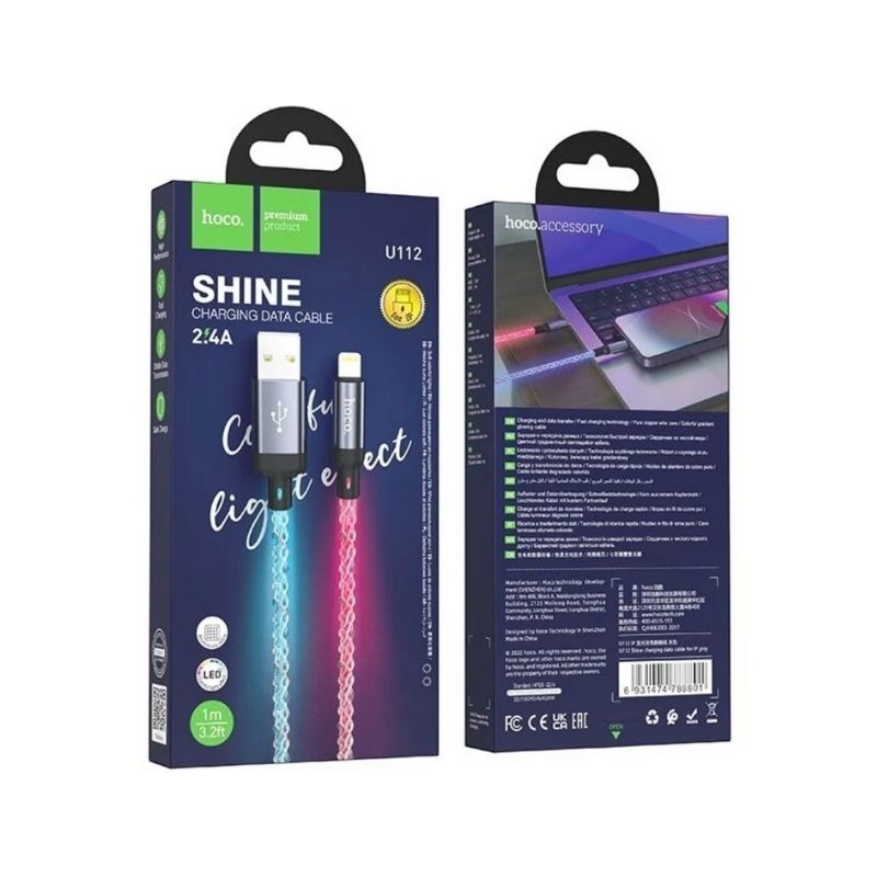 U112IP CABLE DE DATOS HOCO U112 SHINE LIGHTNING - Imagen 1